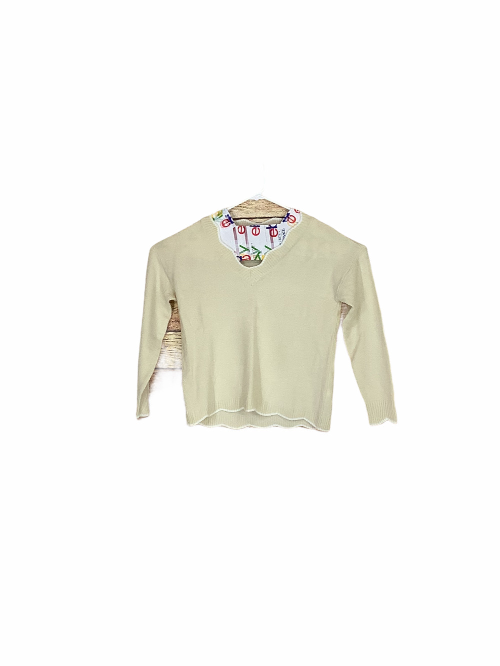 Girl’s Kid’s Youth Beige Scalloped L/S Sweater